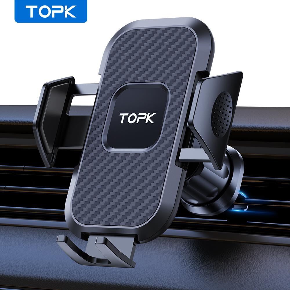 TOPK Суперстабильный Автомобильный Держатель для Телефона, Держатель для Телефона в Вентиляционное Отверстие Автомобиля, Улучшенный Металлический Зажим-Крючок, 360° Вращение, Универсальный