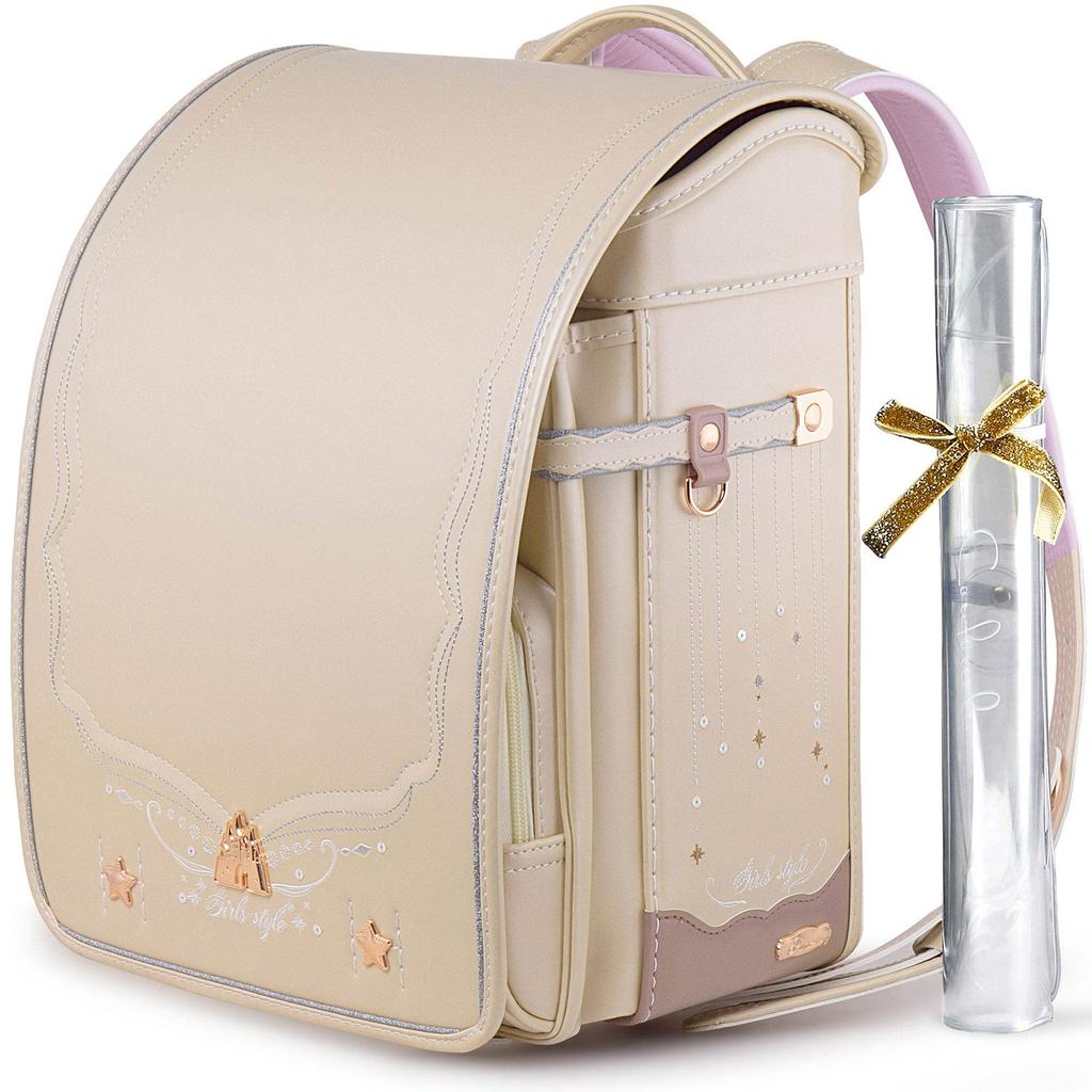 Coulomb School Bag for Elementary Premium Faux Leather Pearl Sequin Reflective Castle Rose Gold Warranty Girls, School, Fabric, Embroidery, Press,