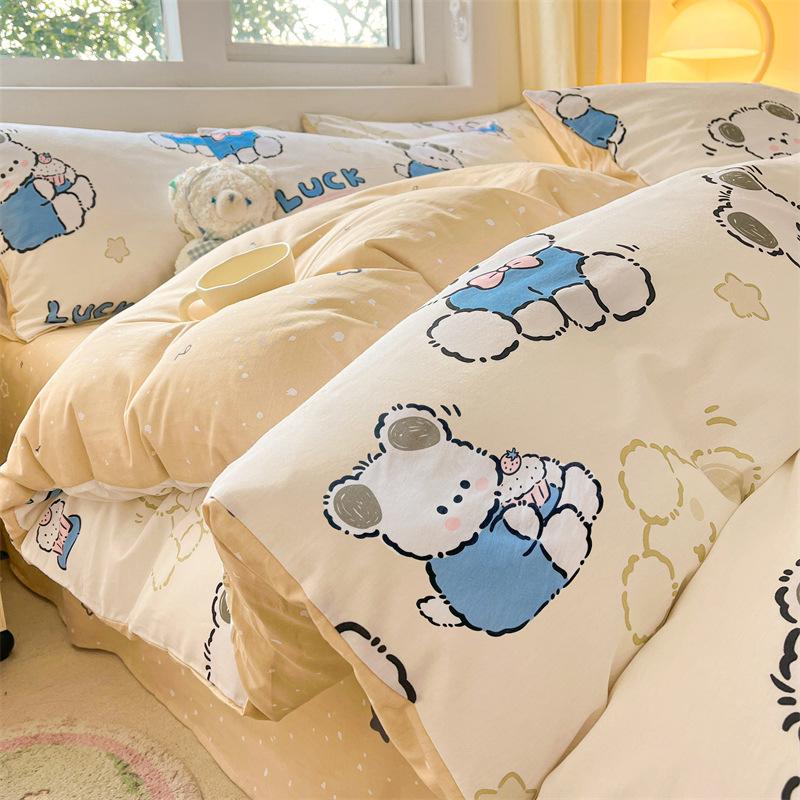 Комплект постельного белья из четырех предметов, пододеяльник из чистого хлопка с цветочным рисунком, простыня для спальни из трех предметов