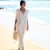 New Arrival Bikini Cover-ups White Lace Tunic Sexy V-neck Plus Size Women Summer Dress Beach Wear Swim Suit Cover Up