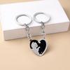 1Pair Cute Cat Keychain Patchwork Heart Round Couple Lovers Keyring Jewelry