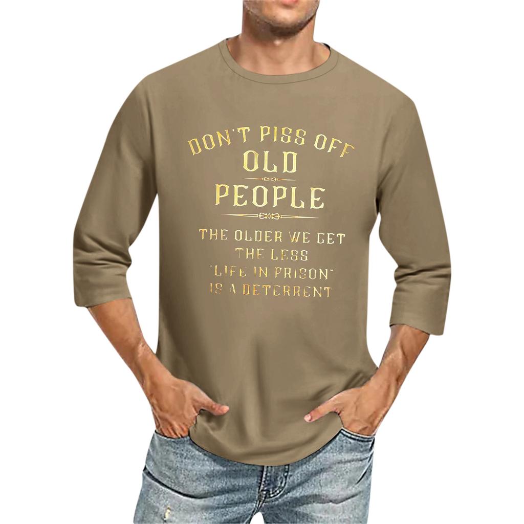 Мужской топ с принтом букв и рукавами три четверти, летом свободный.