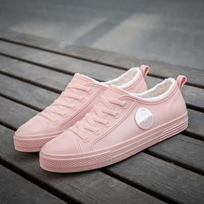 Розовые непромокаемые туфли с подкладкой из искусственного меха, женские теплые низкие галоши, женские зимние водонепроницаемые резиновые туфли, женские туфли для работы в ресторане