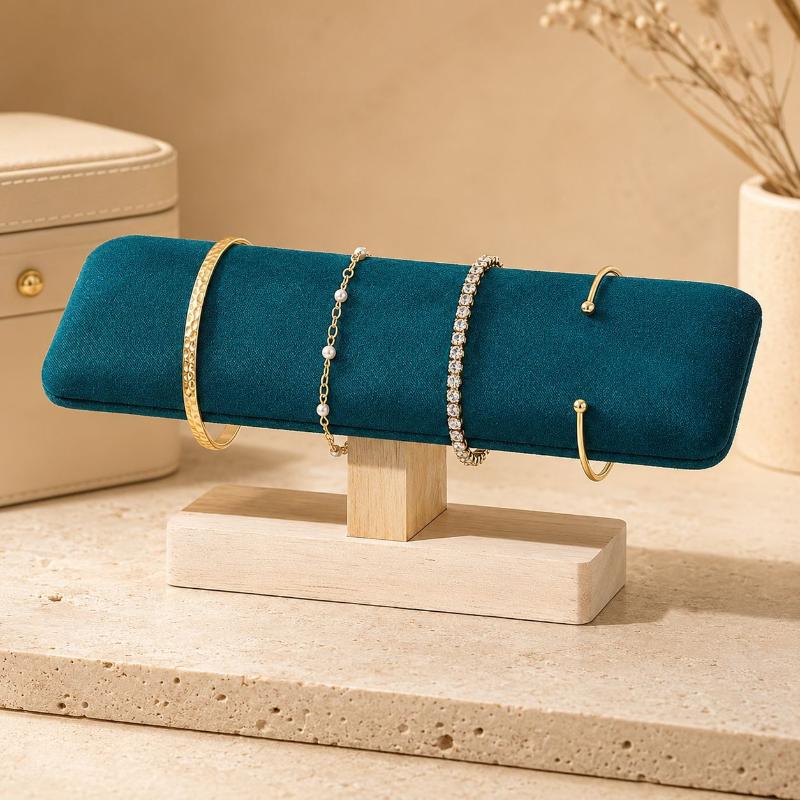T Shaped Bracelet Display Rack Wooden Base PU Leather Velvet 1PC Anti-Scratch for Bangle Watch Jewelry Shop Home Organization