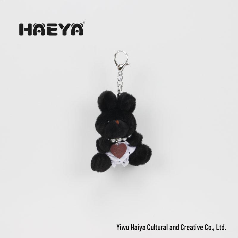 Корейский брелок Черный Кролик из Донгдамуна и Жемчужное Сердце Ожерелье с Треугольными Трусиками - Милый Подарок для Пары