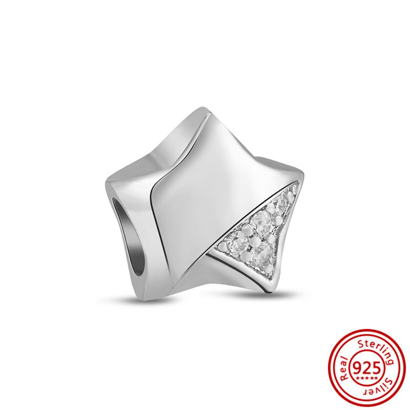 Медь 925 пробы Прозрачный циркон Снежинка Гербарий Крылья ангела и Сердце Сверкающие бусины Подходят для оригинального браслета Pantaro с шармами DIY Циркон