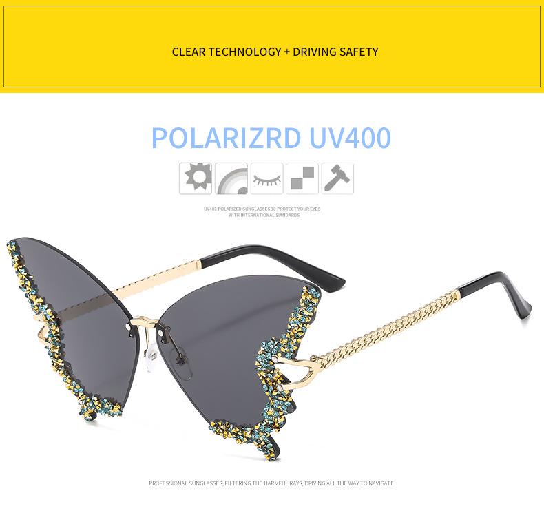 Fashionable Large Butterfly Frame Rhinestone Rimless Sunglasses - Trendy High-End Style for Women