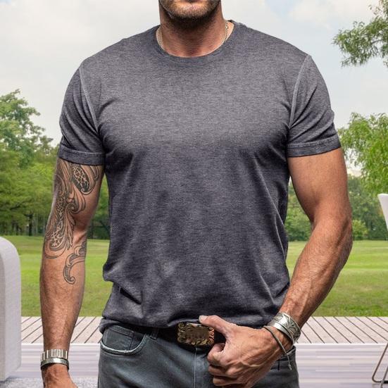 Men's Round Neck T-shirt Cotton Solid Color Short Sleeve Basic Tee Pullover