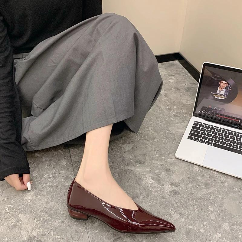 Мода женская обувь 2024 мода женские туфли-лодочки без застежек осень острый носок неглубокие однотонные платье на низком каблуке офисная женская обувь Zapatos