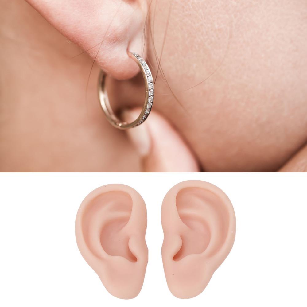 1 Pair Flexible Material Simulation Ear Model Soft Touch Ear Piercing Model For Store Display