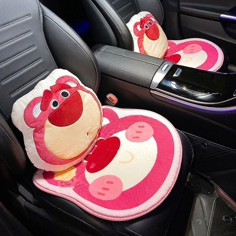 Cartoon Strawberry Bear Car Seat Cushion Plush Skin Friendly Cute Universal Seat Cover Soft Comfortable Vehicle Seat Pad
