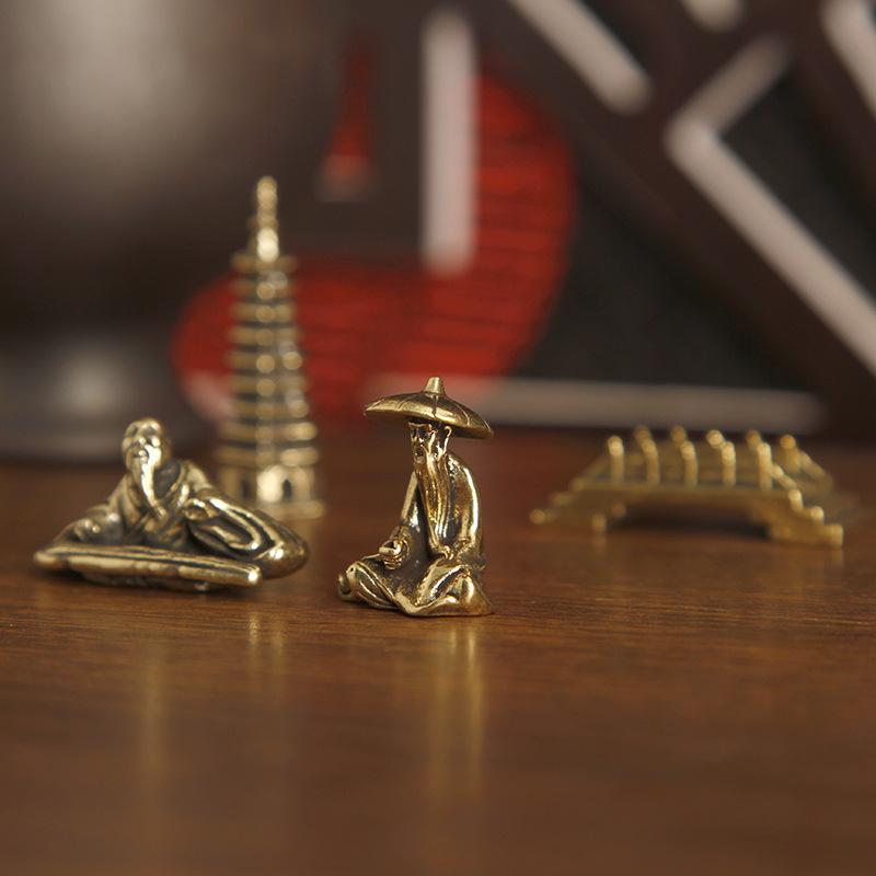 Brass Fishing Old Man Small Statue Desktop Ornaments Retro Fisherman Mini Figurines Models Home Decorations Crafts Accessories