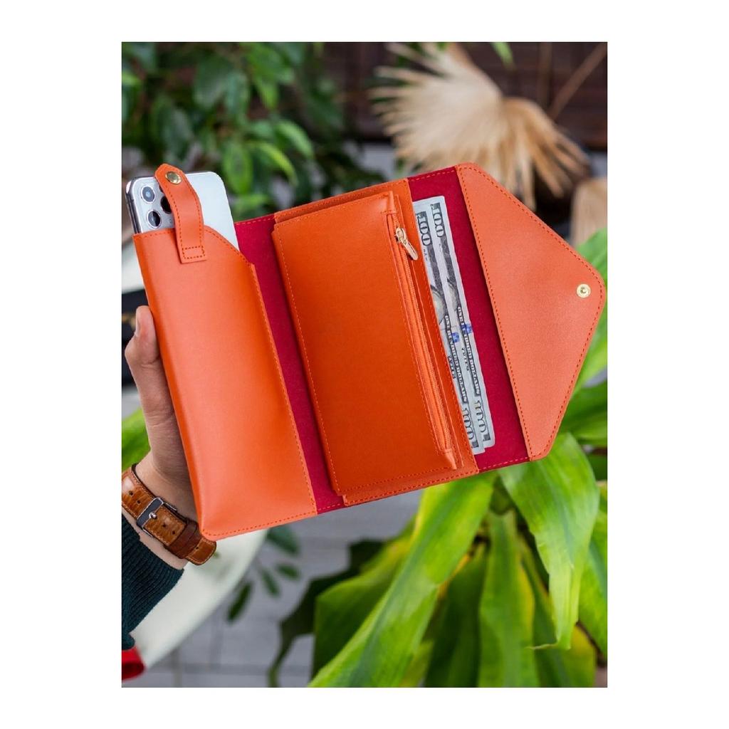 Orange Card Holder Large Size Wallet With Zippered Compartment Plc1088