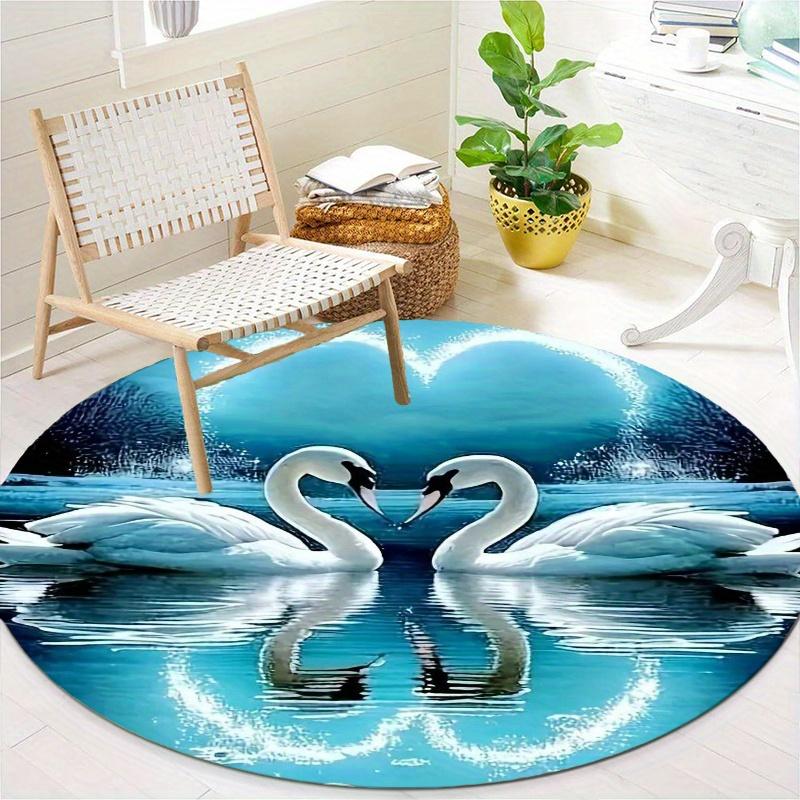 Swan Lake Round Rug Nonslip Area Rug Office Chair Mat Carpet Perfect For Bedroom Living Room Office Easy Clean Aesthetic Home Decor
