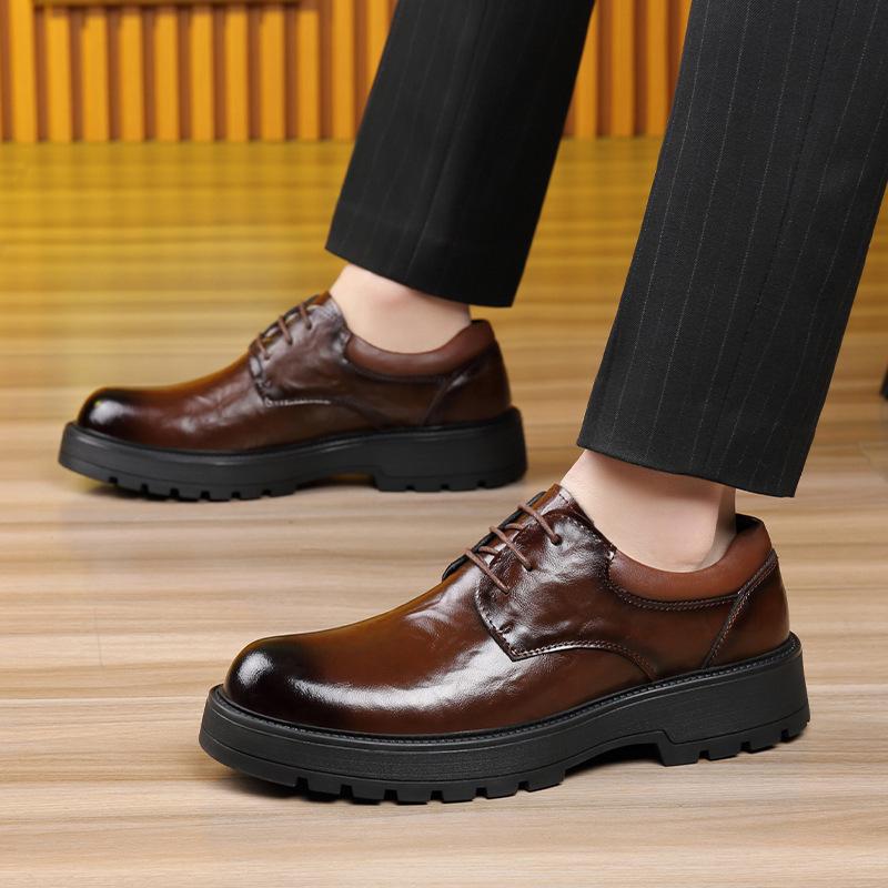 Кожаная обувь Мужская Ручная Захват Круглый Носок Молодежный Британский Стиль Повседневная Кожаная Обувь с Низким Верхом Модная Свадебная Обувь