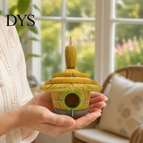 Waterproof Bird House for Patio Thatched Hut House, Decorative Resin Weatherproof Habitat Porch Hanging Shelter Outdoor Garden Backyard Decor Wildlife