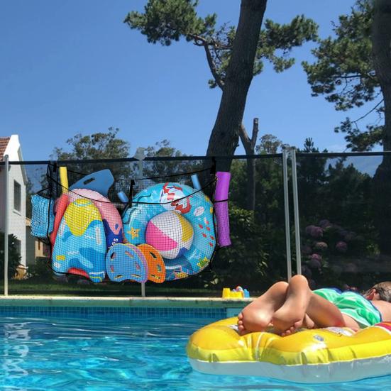 Сетка для хранения игрушек для бассейна Органайзер для плавающих игрушек для бассейна с ремнями Держатель для игрушек для ограждения у бассейна для плавательного круга, плавательных палок, надувных мячей, плотов