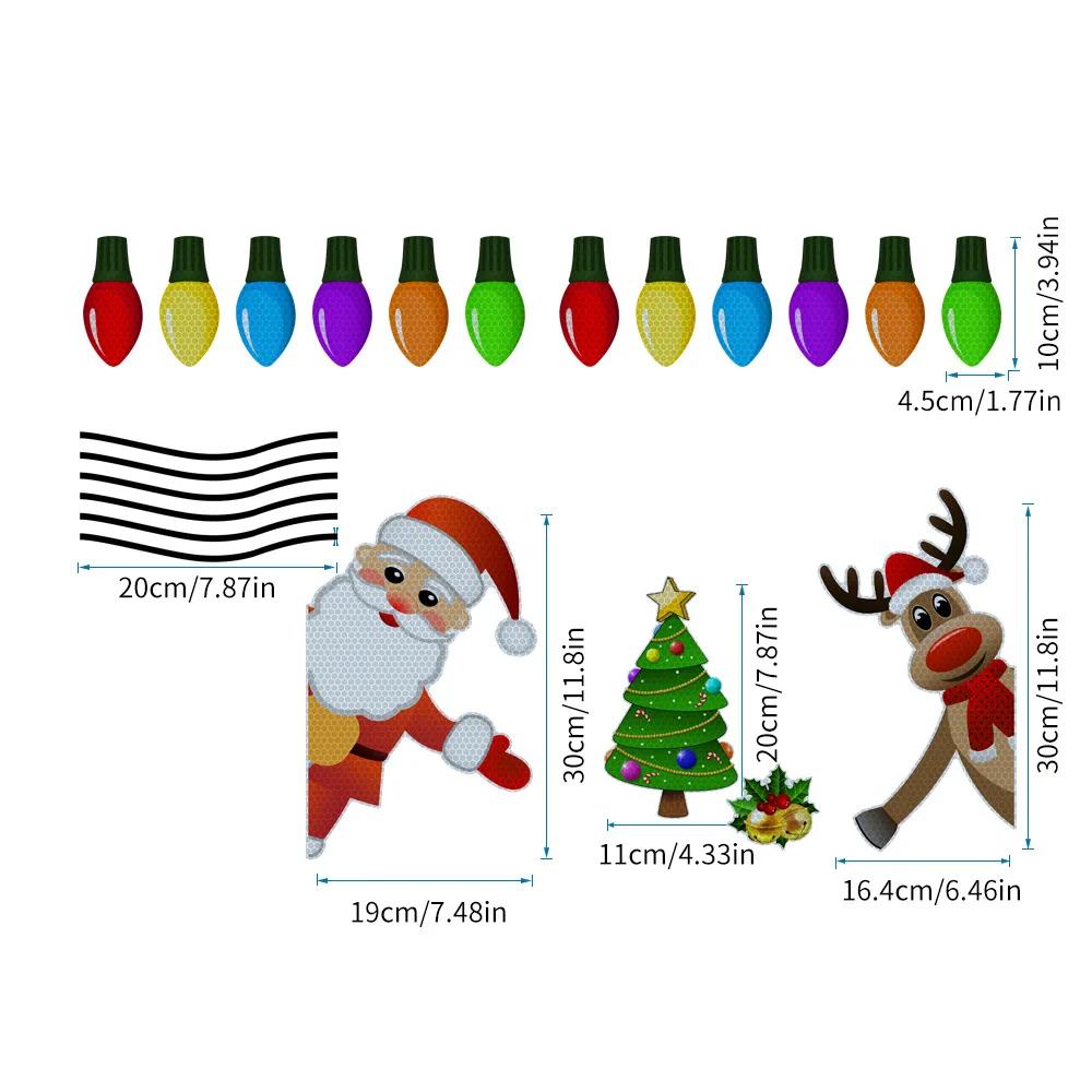 1Set Magnetic Car Reflective Christmas Stickers Cute Reindeer Santa Pattern Decor Decal Reusable Christmas Festive Car Ornament