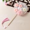 Chinese Long Handle Round Fans Fabric Flower Butterfly Brides Wedding Supplies Photography Props Home Decoration Ornamen