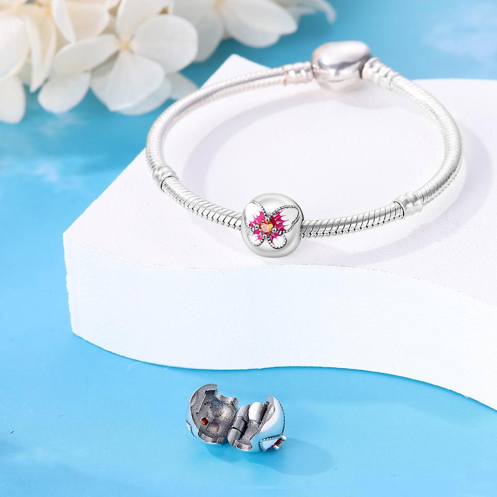 New 925 Silver Butterfly Flower Thread Safety Bead Fixed Clip Buckle Beaded Bracelet Accessories Jewelry Gift