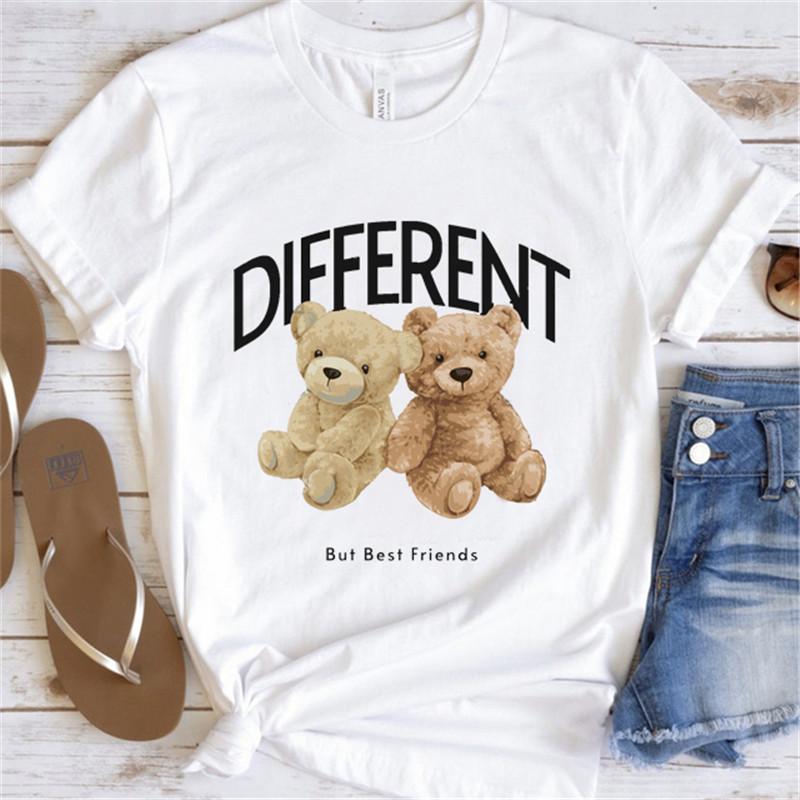 Cool Bear Cartoon Pattern T-shirt Women Tops Summer Vigorous Lovely Harajuku Female Fashion Tees Ladies Shirt