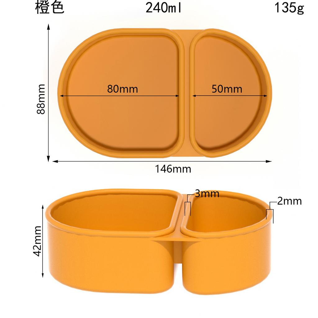 3-Pack Reusable Silicone Snack Containers - Leakproof Dual Compartment Lunch Box for Salad, Dressing & Meal Prep, Microwave Safe