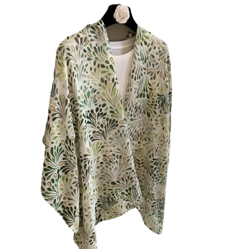 Spring And Summer Versatile Fashion Scarf French Bronzing Printing Silk Scarf Cotton And Linen Feel Silk Scarf Travel Sunscreen Shawl Women