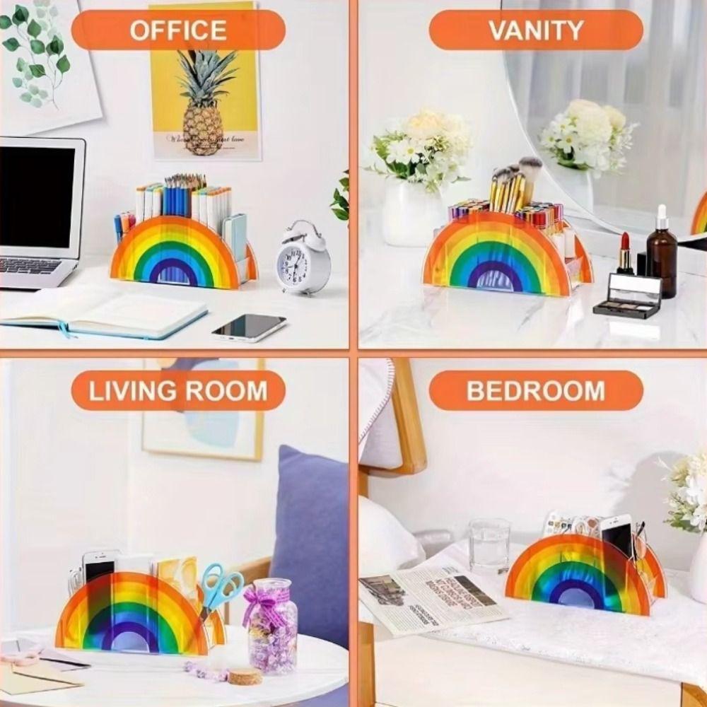 with 5 Grids Office Storage Box Acrylic Makeup Brush Storage Rack Rainbow Pen Holder  Makeup Tool