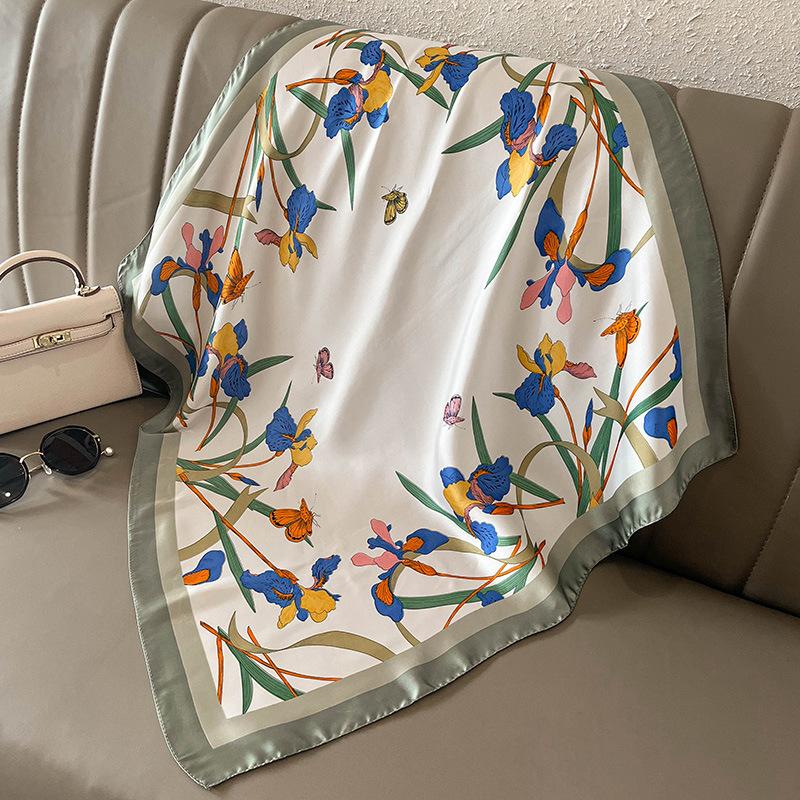 Elegant Skinny Silk Square Scarf Women Floral Print Foulard Neckerchief Head Hijab Bandana Bag Ribbon Lady Soft Satin Hairband