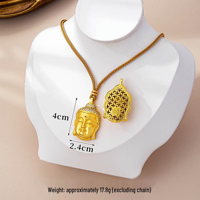 Модное винтажное ожерелье с головой Будды в вьетнамском стиле и бриллиантовыми акцентами - Отделка песочным золотом, Высококачественное сохранение цвета
