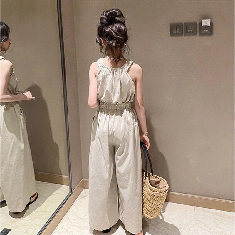 Summer Teen Girls Clothing Sets Children Fashion Princess Tops + Wide Leg Pants 2Pcs Outfits Kids Tracksuit