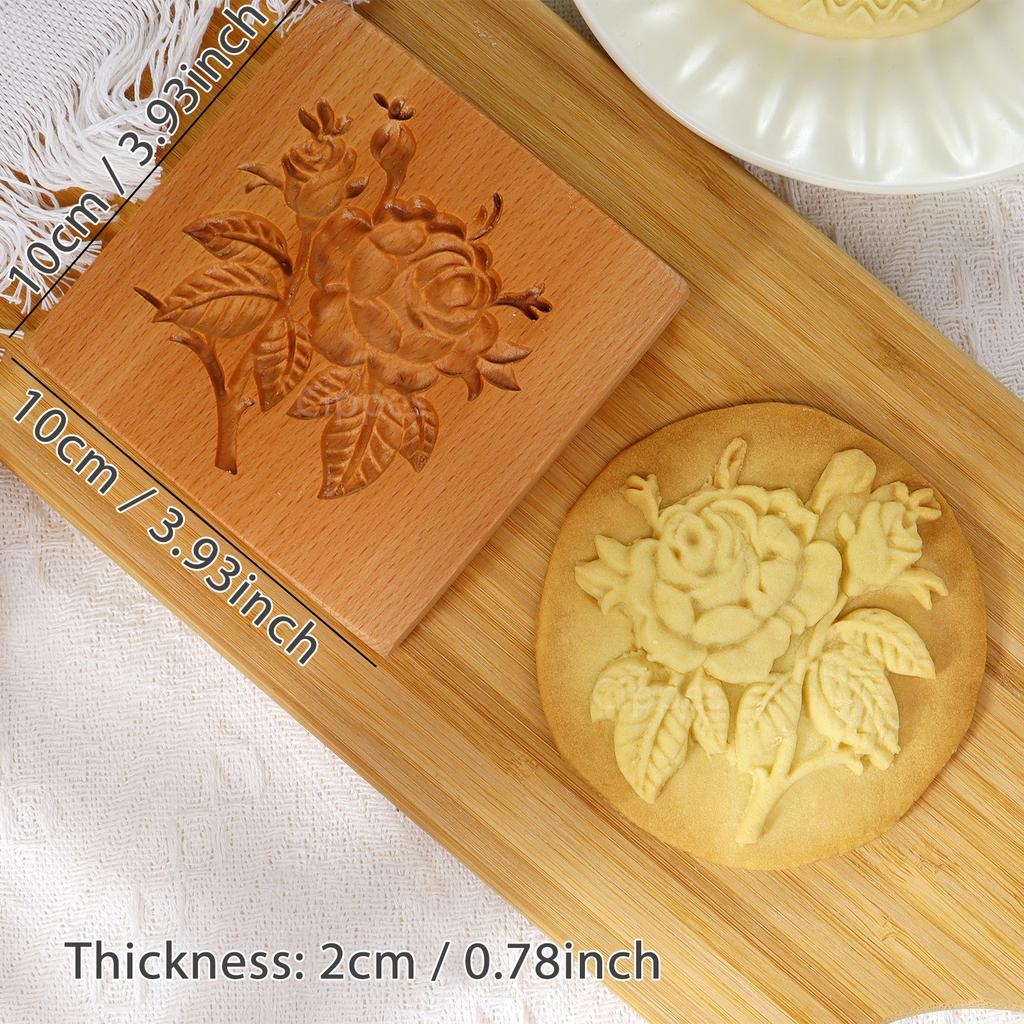 1 шт. Деревянные формы для печенья с узорами в виде цветка розы, 3D DIY резные тисненые формы для печенья для выпечки, мастики, торта, бисквита