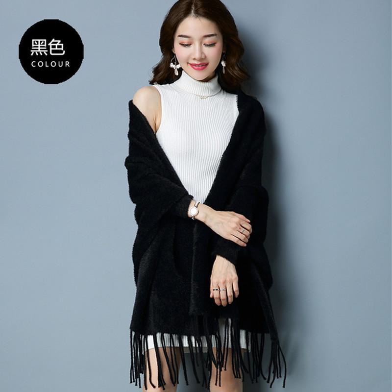 Женское пальто из искусственной норковой шерсти, осеннее и зимнее пальто-шаль, свитер, кардиган, шарф, универсальное пончо из утолщенной шерсти двойного назначения