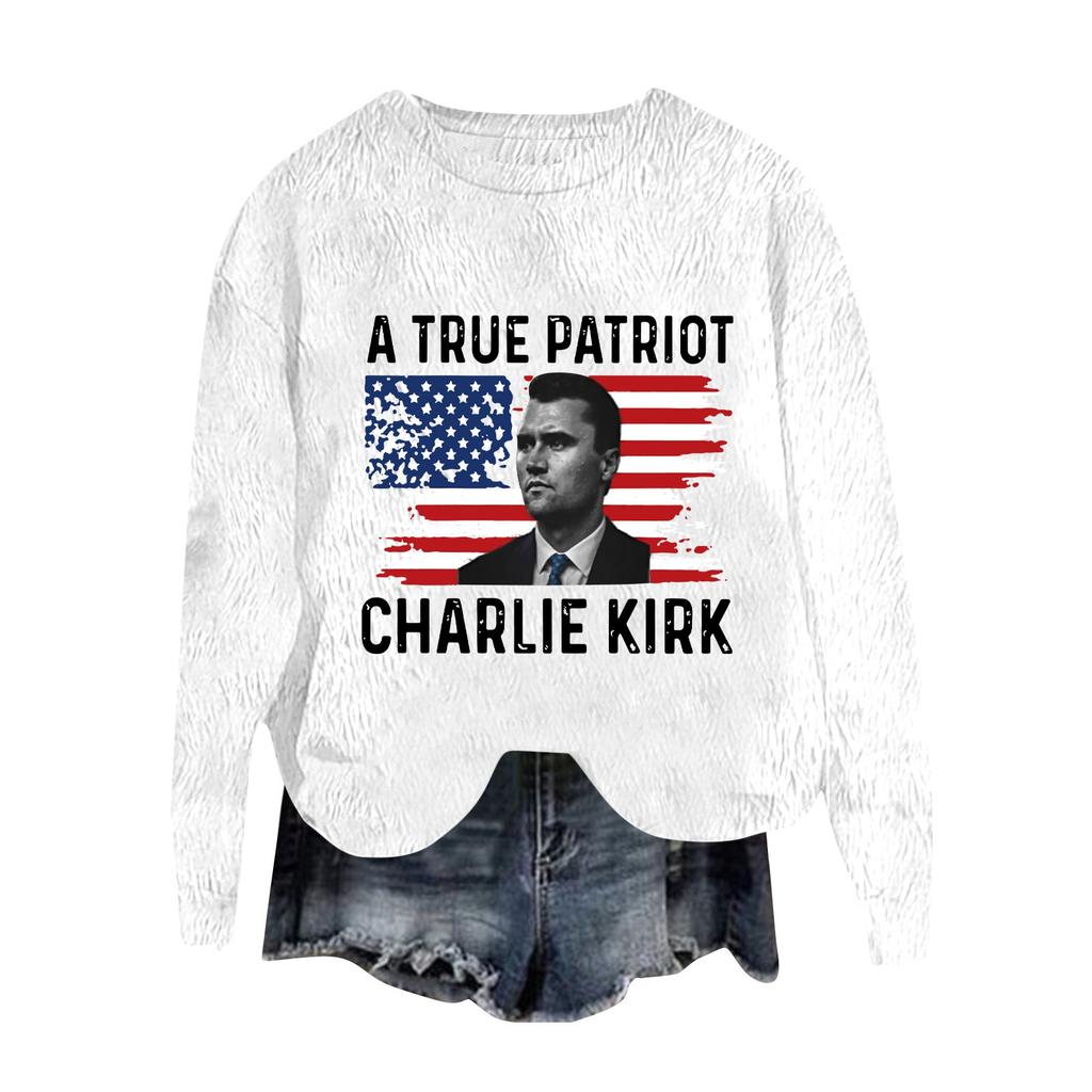 Women's Fashion Round Neck Pullover Top Long Sleeve Tee Printed Sweatshirt