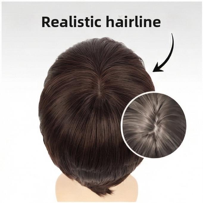 Мужской коричневый короткий прямой парик с боковым пробором