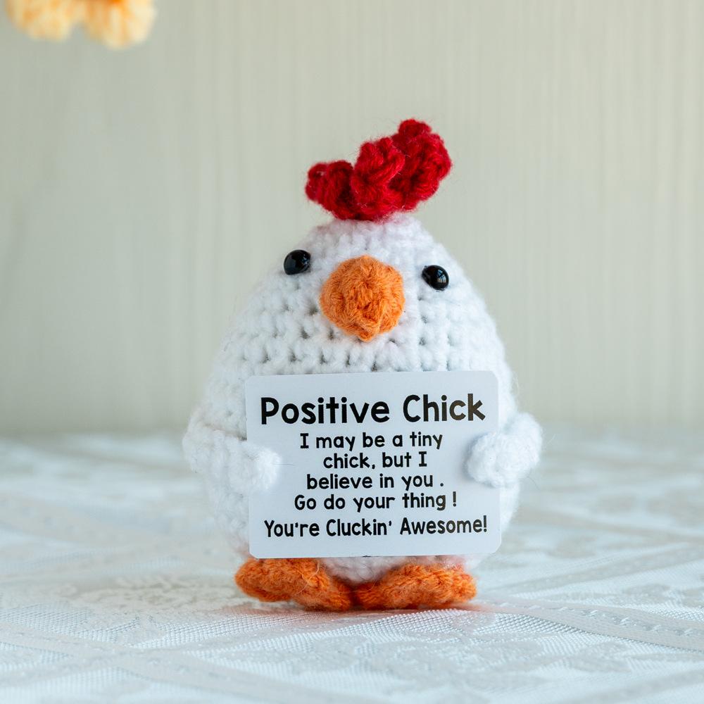 Funny Crochet Positive Energy Chick Doll with Card Home Room Decoration Handmade Knitted Chick Dolls Ornament Christmas Gifts