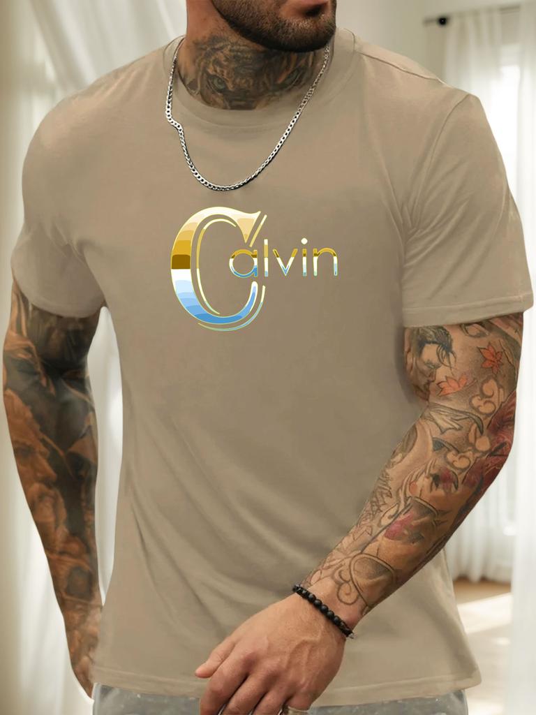 Футболка с коротким рукавом Calvin Мужская 100% Хлопок С рисунком Летняя С круглым вырезом Дышащая Повседневная Модная Крутая Футболка