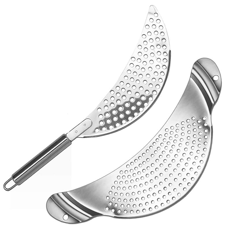 2 Pieces Pot Strainer with Handle Stainless Steel Colander Pasta Drainer Pan Pot Strainer with Recessed Hand Grips Fits up to 9"