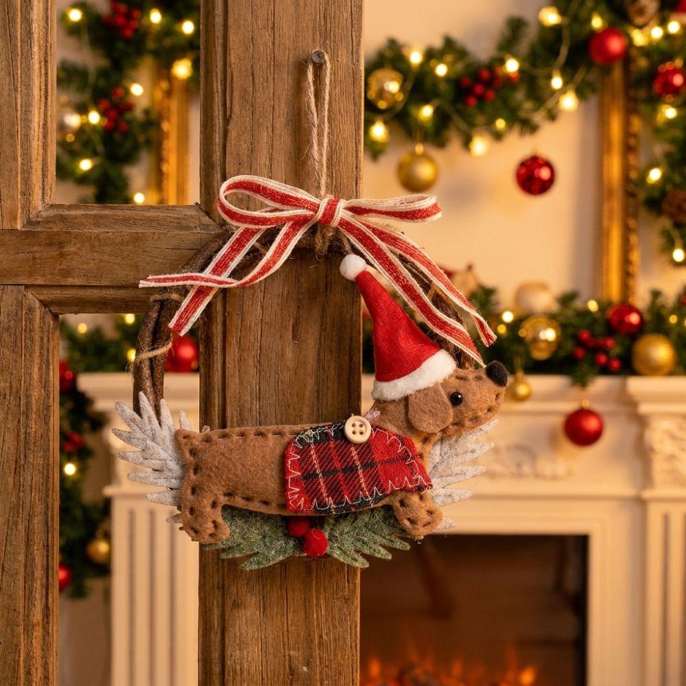 Dachshund Christmas Dog Door Hanger Pine Berry Christmas Bell Wreath Hanger Xmas Party Supplies