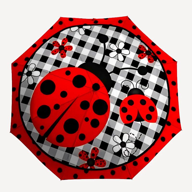 1pc Ladybug, Checkered Auto-Fold Umbrella with One-Touch Open/Close - 8 Reinforced Ribs for Windproof Stability,  yy251118118
