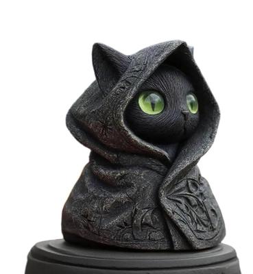 Загадочные Кошки в Капюшонах Фигурки готика Черные кошки Статуэтка Хэллоуинские украшения Причудливая Скульптура Котенка Акцент для полки Подарок
