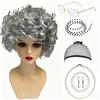 Grandma Costume Accessories Set with Wig, Glasses with Chain, Hairnet, Necklace, Bracelet and Earrings