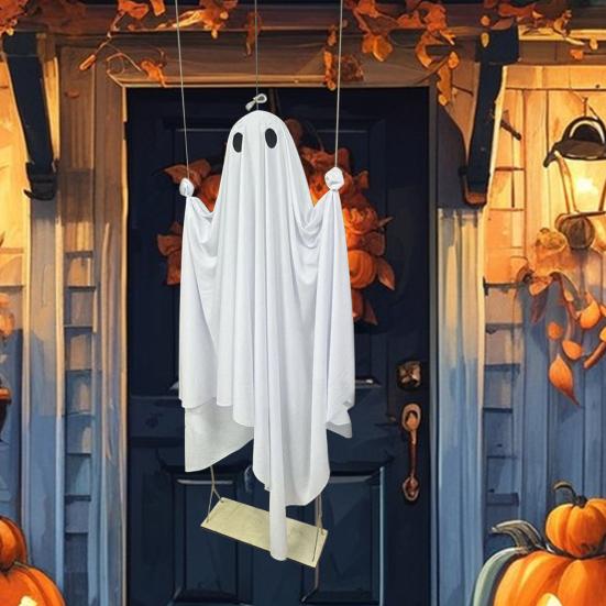 5 футов Подвесной Качающийся Призрак Хэллоуин Украшение Светодиодная Подсветка Наружное Большой Белый Призрак Качающийся Хэллоуин Декор для Двора Дерева Передней Веранды