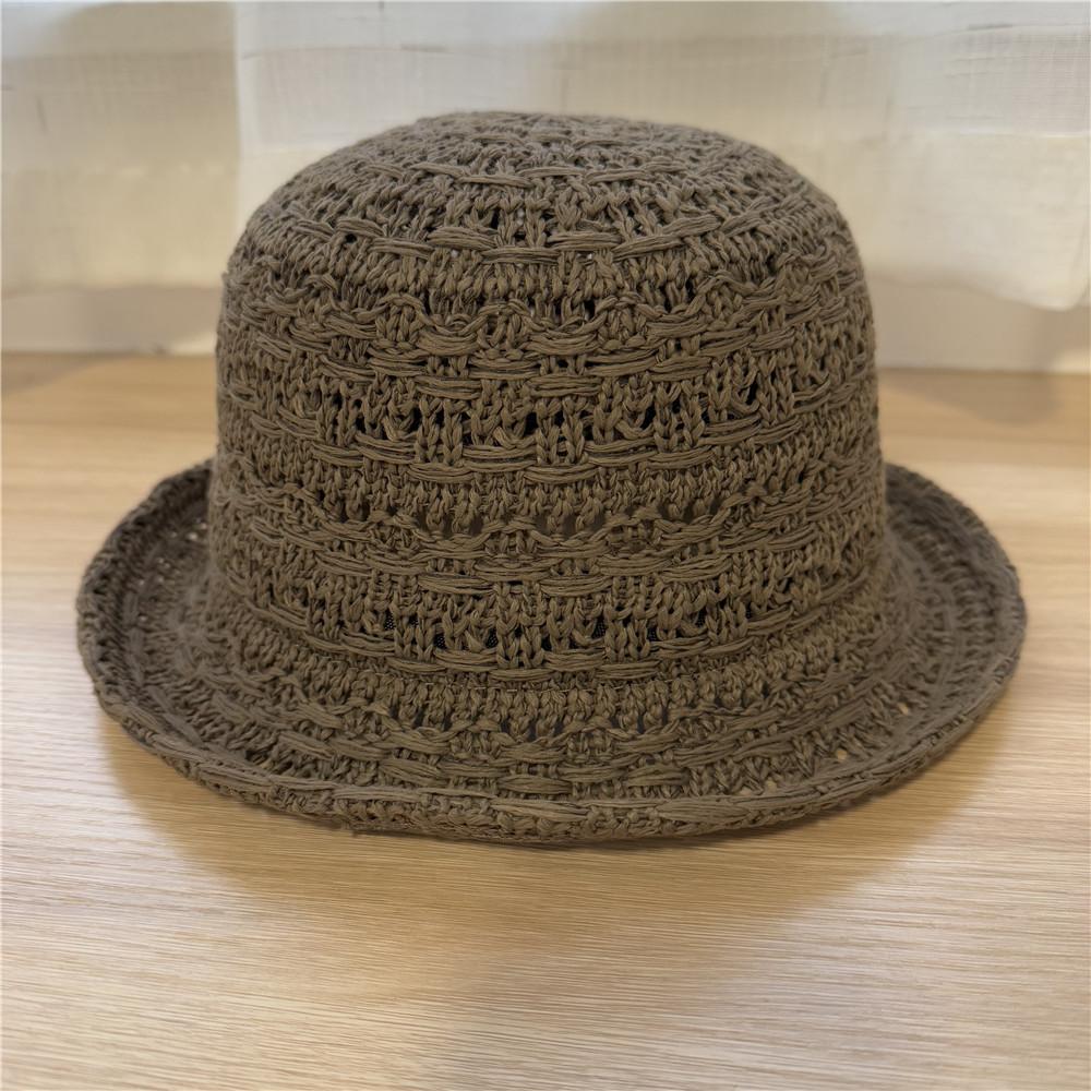 Hollow and Breathable Knitted Small Crimped Top Hat Women's Spring and Summer Face Small Plain Basin Hat Bucket Hat