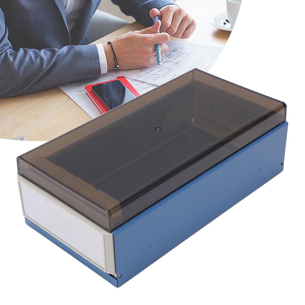Index Card Holder Blue Extendable End Enlarged Space Transparent Plastic Sliding Design Desk Credit