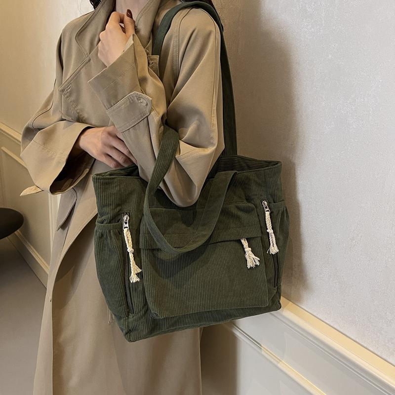 Вельветовая сумка-тоут женская сумка для поездок на работу, большая вместимость, сумка через плечо