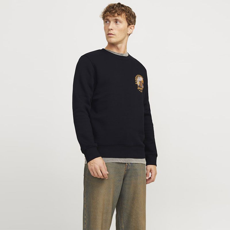 Jjskull Rock Black Printed Sweatshirt for Men JACK & JONES