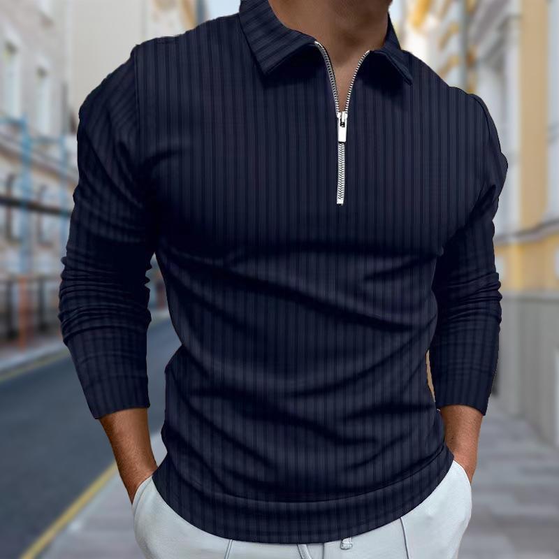 Рубашки поло мужские с длинным рукавом с принтом в виде тонких линий, новая мужская рубашка поло с длинным рукавом, футболка на молнии, топ