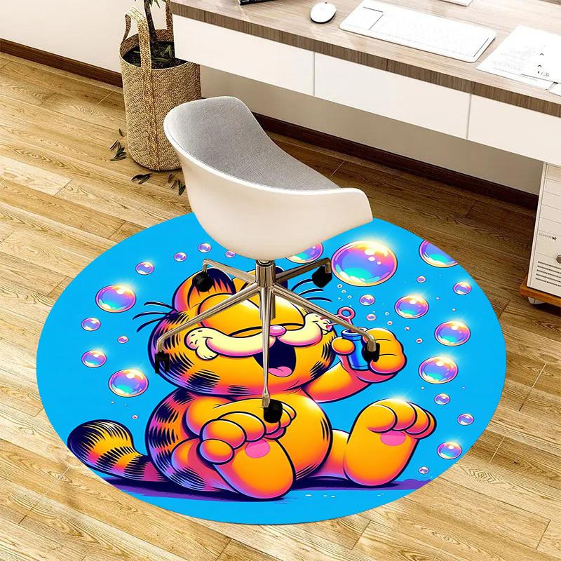 1pc Garfield blowing bubbles Round carpet, Made of Polyester,Perfect for Decorating Office Chairs, Living Rooms,fplt236