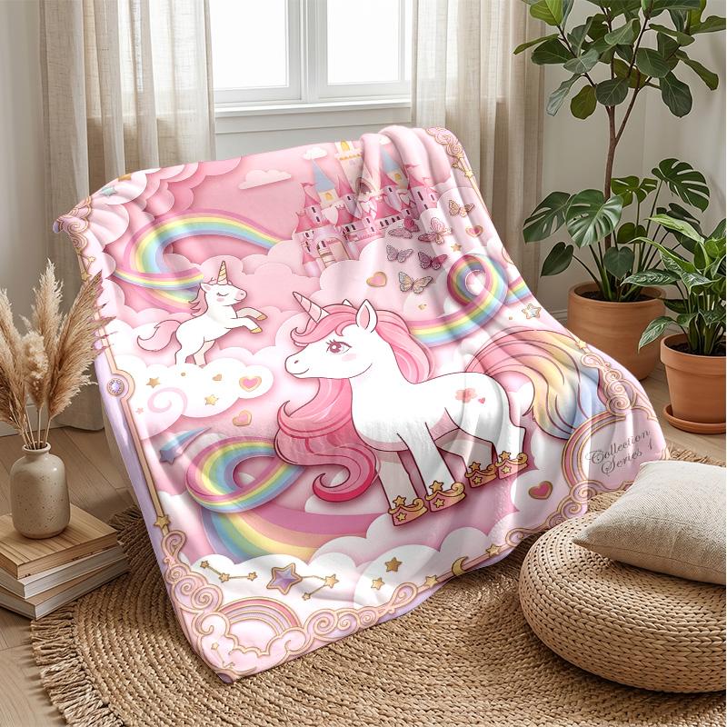 Magical Unicorn Castle Theme blanket Lightweight Warm Flannel Blanket Decorative Throw Blanket for Home Decoration